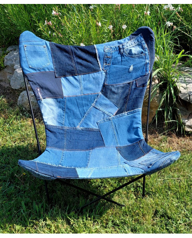 Festival - toile pour fauteuil Butterfly - modèle Lars recto-verso upcyclé blue denim