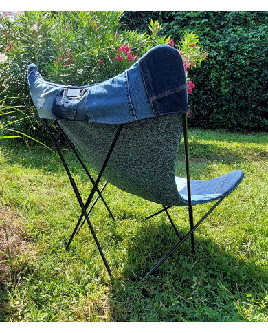 Festival - toile pour fauteuil Butterfly - modèle Lars recto-verso upcyclé blue denim Festival - toile pour fauteuil Butterfly - modèle Lars recto-verso upcyclé blue denim