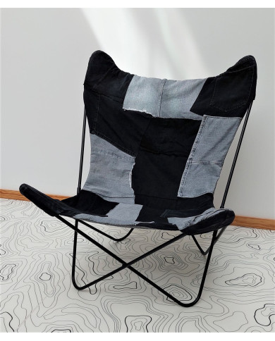 Festival - toile pour fauteuil Butterfly - modèle Lars recto-verso upcyclé black denim