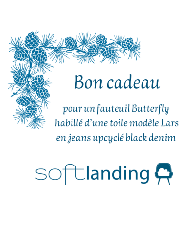 Bon Cadeau pour un fauteuil Butterfly en jeans upcyclé black denim - modèle Lars recto verso