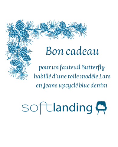 Bon Cadeau pour un fauteuil Butterfly en jeans upcyclé blue denim - modèle Lars recto verso